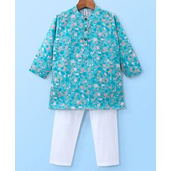 Babyhug 100% Cotton Woven Full Sleeves Kurta & Pyjama Set Abstract Print - Blue