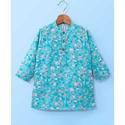 Babyhug 100% Cotton Woven Full Sleeves Kurta & Pyjama Set Abstract Print - Blue