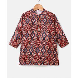 Pine Kids 100% Cotton Full Sleeves Printed Kurta & Pyjama Set- Maroon