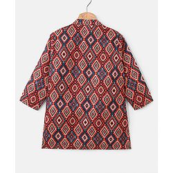 Pine Kids 100% Cotton Full Sleeves Printed Kurta & Pyjama Set- Maroon