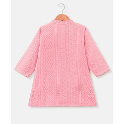 Babyhug Schiffly Embroidered Full Sleeves Kurta With Payjama Set- Peach & White