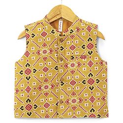 Babyhug 100% Cotton Woven Full Sleeves Solid Color Kurta Pyjama Set with Waistcoat Argyle Print - Red