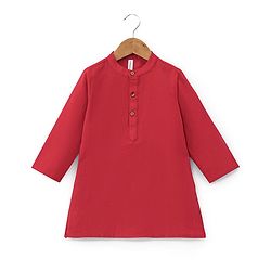 Babyhug 100% Cotton Woven Full Sleeves Solid Color Kurta Pyjama Set with Waistcoat Argyle Print - Red