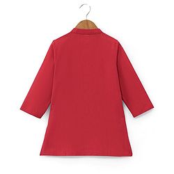 Babyhug 100% Cotton Woven Full Sleeves Solid Color Kurta Pyjama Set with Waistcoat Argyle Print - Red