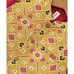 Babyhug 100% Cotton Woven Full Sleeves Solid Color Kurta Pyjama Set with Waistcoat Argyle Print - Red