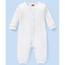 Babyhug Full Sleeves 100% Cotton Romper Solid Colour - White