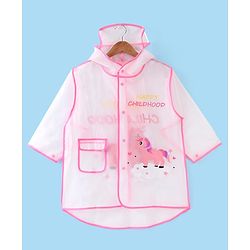 Babyhug Full Sleeves Hooded Raincoat Unicorn Print - Pink
