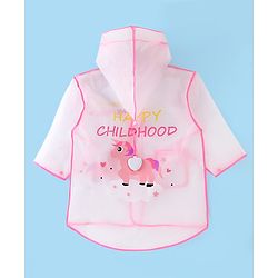 Babyhug Full Sleeves Hooded Raincoat Unicorn Print - Pink