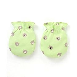 Babyhug 100% Cotton Cap Mittens & Booties Set Teddy Print - Green