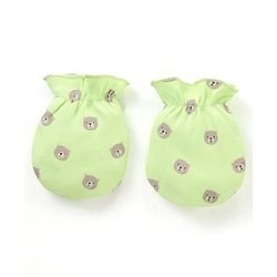 Babyhug 100% Cotton Cap Mittens & Booties Set Teddy Print - Green