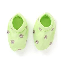 Babyhug 100% Cotton Cap Mittens & Booties Set Teddy Print - Green