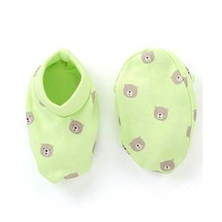 Babyhug 100% Cotton Cap Mittens & Booties Set Teddy Print - Green