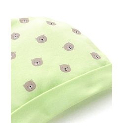 Babyhug 100% Cotton Cap Mittens & Booties Set Teddy Print - Green