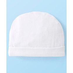 Babyhug 100% Cotton Knit Solid Color Cap Mittens & Booties White - Diameter 9 cm