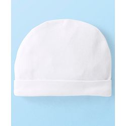 Babyhug 100% Cotton Knit Solid Color Cap Mittens & Booties White - Diameter 9 cm