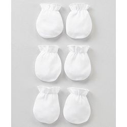 Babyhug 100% Cotton Solid Mittens Set Pack of 3 - White
