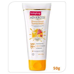 Babyhug Advanced Mineral Based Sunscreen with SPF 30 + & PA+++ & Broad Spectrum Protection and No White Cast - 50 g