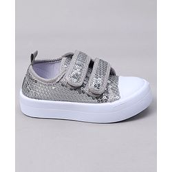 Cute Walk by Babyhug Casual Shoes with Velcro Closure & Sequins Detailing - Sliver