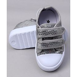 Cute Walk by Babyhug Casual Shoes with Velcro Closure & Sequins Detailing - Sliver