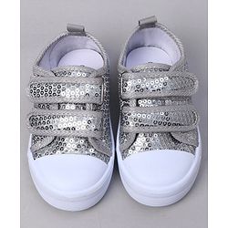 Cute Walk by Babyhug Casual Shoes with Velcro Closure & Sequins Detailing - Sliver
