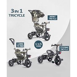 Babyhug Plug & Play Apache Tricycle with Parental Handle and Printed Canopy Military Theme - Green