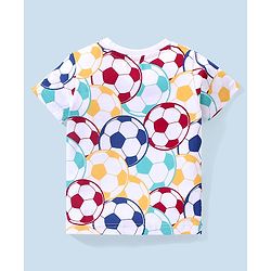 Babyhug Cotton Lycra Half Sleeves T-Shirt & Denim Shorts Set Football Print - Multicolor & Blue