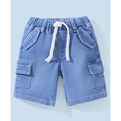 Babyhug Cotton Lycra Half Sleeves T-Shirt & Denim Shorts Set Football Print - Multicolor & Blue