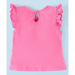 Babyhug Cotton Half Sleeves Tee With Elephant Graphics & Frill Detailing- Pink