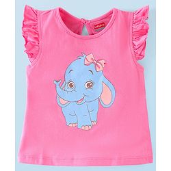 Babyhug Cotton Half Sleeves Tee With Elephant Graphics & Frill Detailing- Pink