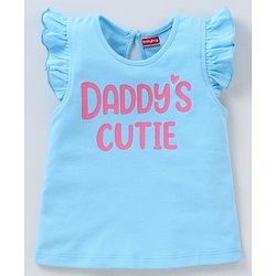 Babyhug 100% Cotton Half Sleeves Tee With Graphics And Frill Detailing - Blue