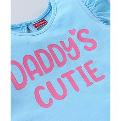 Babyhug 100% Cotton Half Sleeves Tee With Graphics And Frill Detailing - Blue