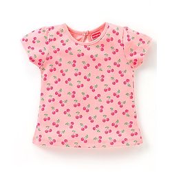 Babyhug 100% Cotton Half Sleeves Tee Cherry Print - Peach