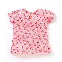 Babyhug 100% Cotton Half Sleeves Tee Cherry Print - Peach