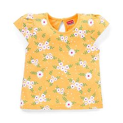 Babyhug 100% Cotton Cap Sleeves Tee with Floral Print - Yellow