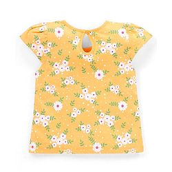 Babyhug 100% Cotton Cap Sleeves Tee with Floral Print - Yellow