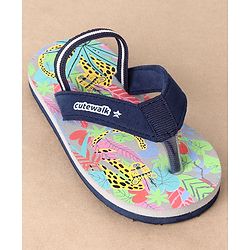 Cute Walk by Babyhug Casual Slip On Flip Flops with Jungle Print - Blue