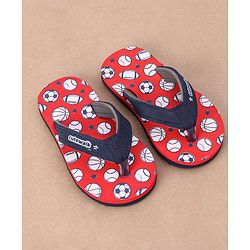 Cute Walk by Babyhug Slip On Flip Flops Sports Ball Print-  Red