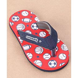 Cute Walk by Babyhug Slip On Flip Flops Sports Ball Print-  Red