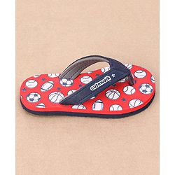Cute Walk by Babyhug Slip On Flip Flops Sports Ball Print-  Red