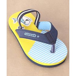 Cute Walk by Babyhug Slip On Flip Flops Stripes & Dolphin Print -  Blue Yellow & Blue
