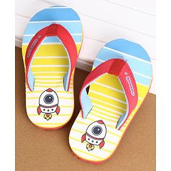 Cute Walk by Babyhug Flip Flops Stripes and Rocket Print - Yellow