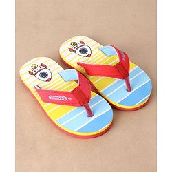 Cute Walk by Babyhug Flip Flops Stripes and Rocket Print - Yellow