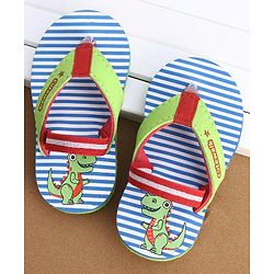 Cute Walk by Babyhug Casual Slip On Stripes Flip Flops with Dino Print - Green