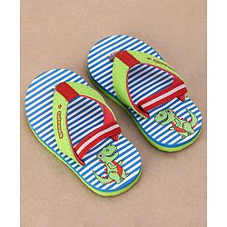 Cute Walk by Babyhug Casual Slip On Stripes Flip Flops with Dino Print - Green