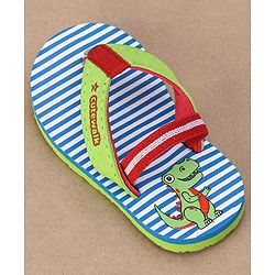 Cute Walk by Babyhug Casual Slip On Stripes Flip Flops with Dino Print - Green