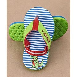 Cute Walk by Babyhug Casual Slip On Stripes Flip Flops with Dino Print - Green
