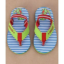 Cute Walk by Babyhug Casual Slip On Stripes Flip Flops with Dino Print - Green