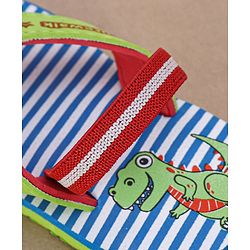 Cute Walk by Babyhug Casual Slip On Stripes Flip Flops with Dino Print - Green