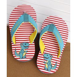Cute Walk by Babyhug Casual Slip On Stripes Flip Flops with Dino Print - Green