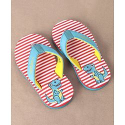 Cute Walk by Babyhug Casual Slip On Stripes Flip Flops with Dino Print - Green